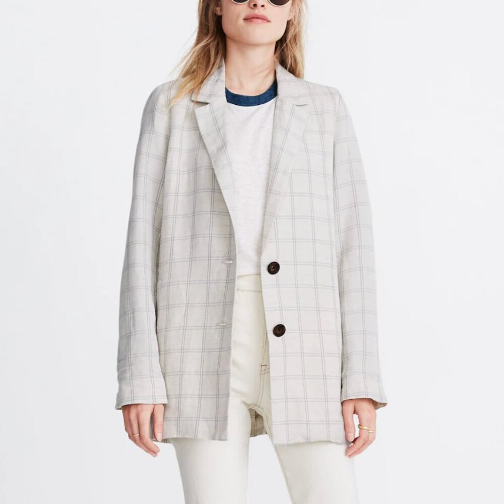Madewell Linen Blend Lightweight Dorset Blazer in Windowpane Plaid sz S